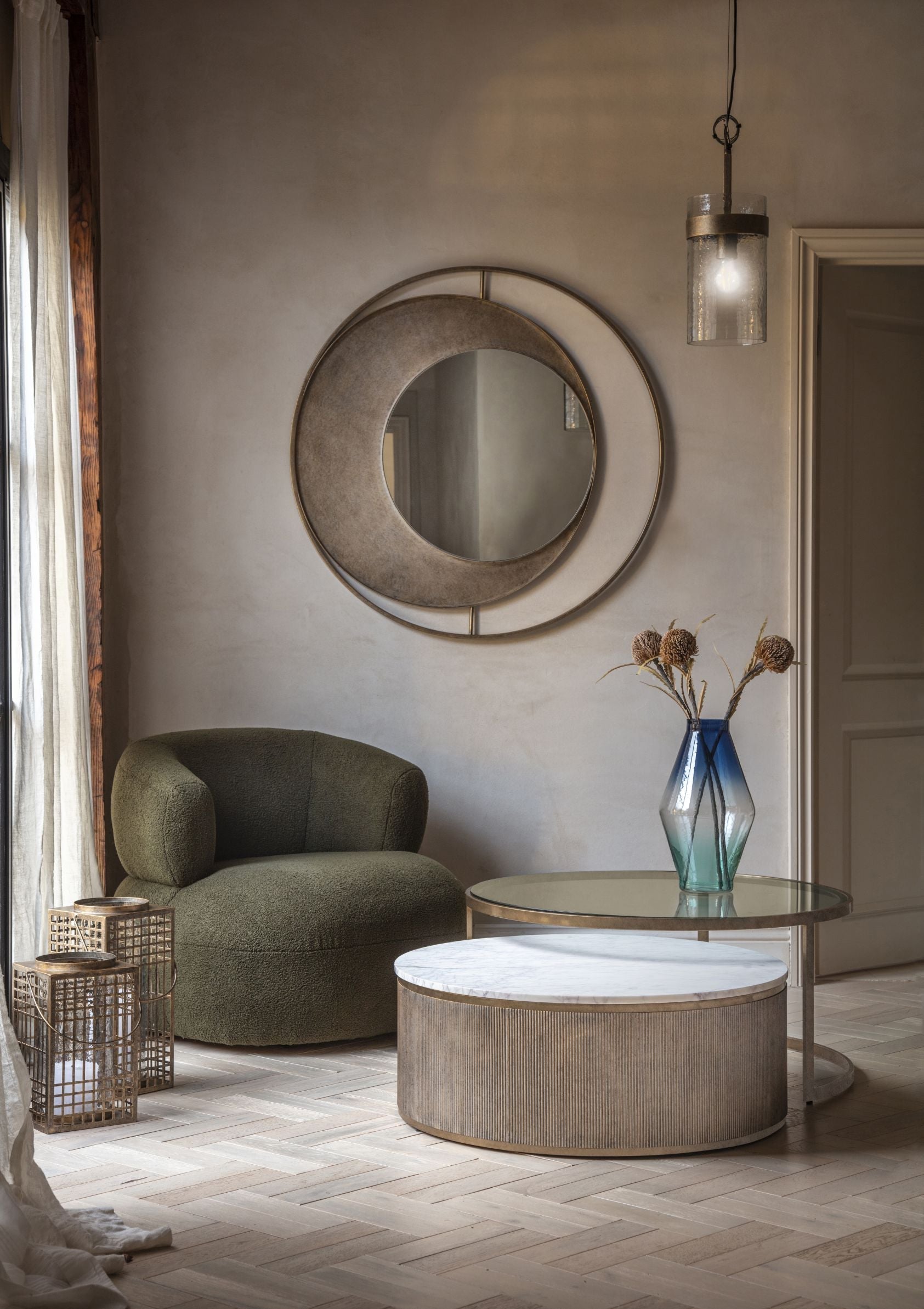 Concentric Aged Gold Circles Iron Wall Mirror